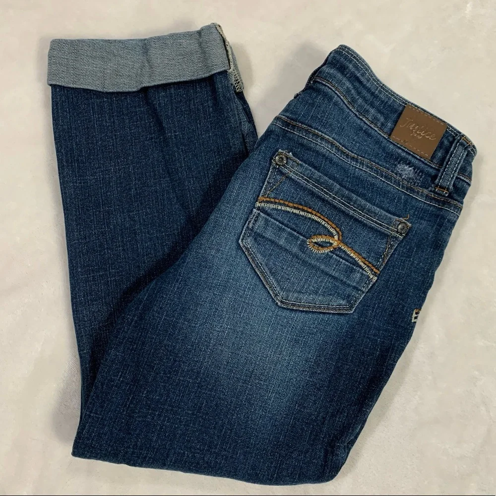 Justice Jeans Cuffed Capri Distressed Stitching Size 14 Slim